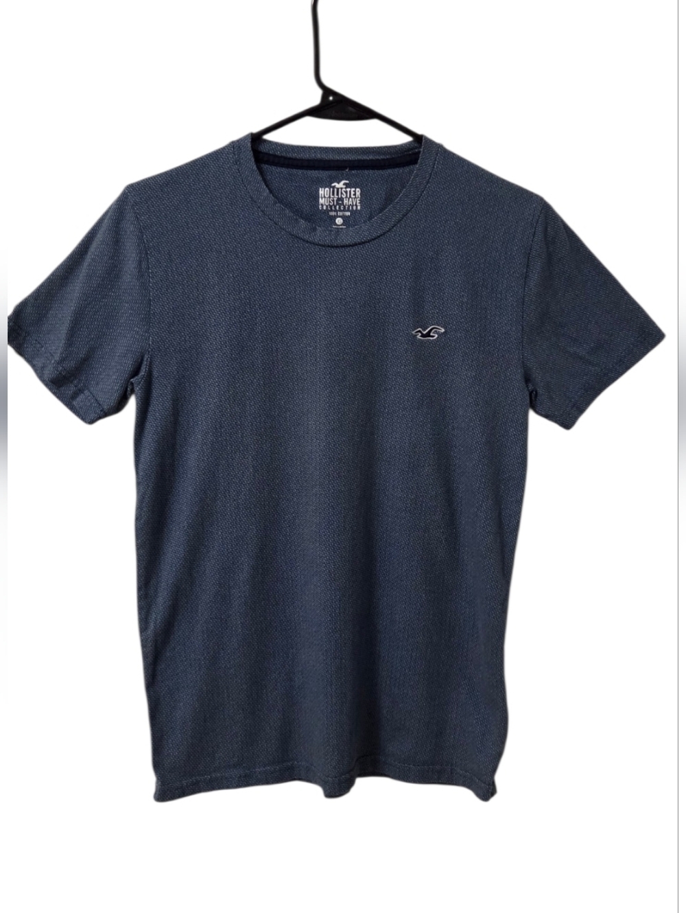 Hollister Boys Blue Textured Crewneck T Shirt XS 100% Cotton Logo Tee